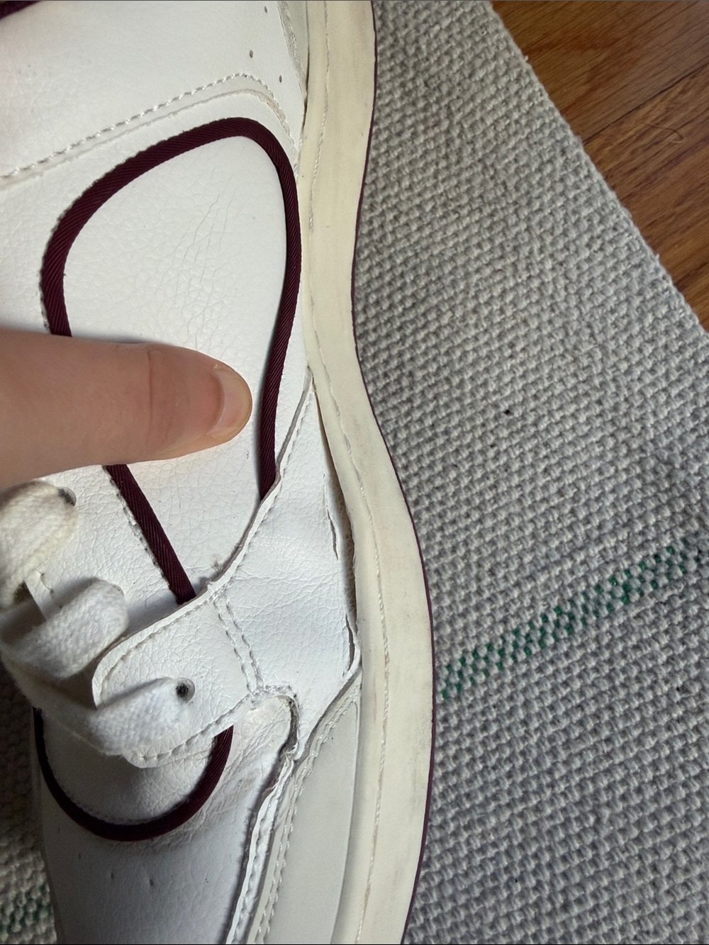 White Sneakers with Burgundy Trim - Picture 7 of 8